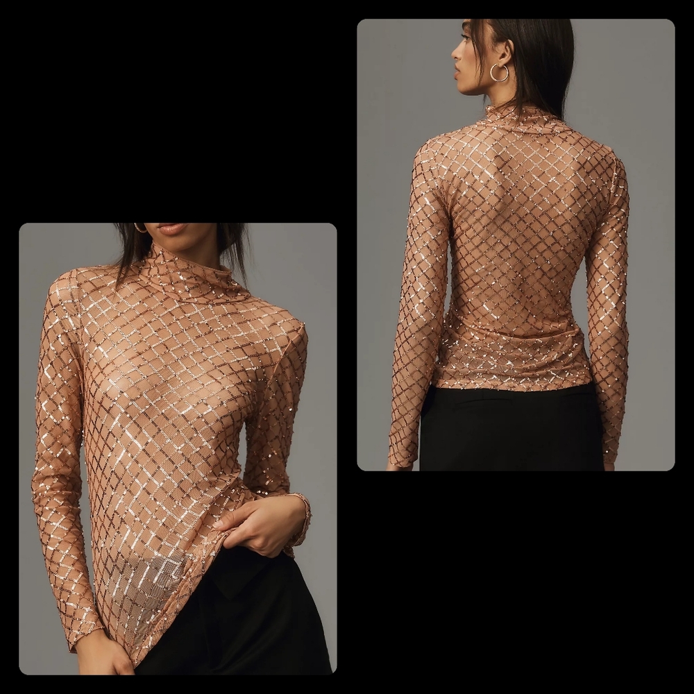 ❤️HP❤NWT Anthropologie Pilcro Sequin Holiday Special Event Turtleneck Top